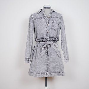 Who What Wear Gray Button-Down Acid Wash Long Sleeve Denim Dress with Belt Sz S